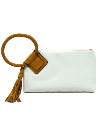 Fashion Cuff Handle Tassel Wristlet Clutch BP204 WHITE/MUSTARD /